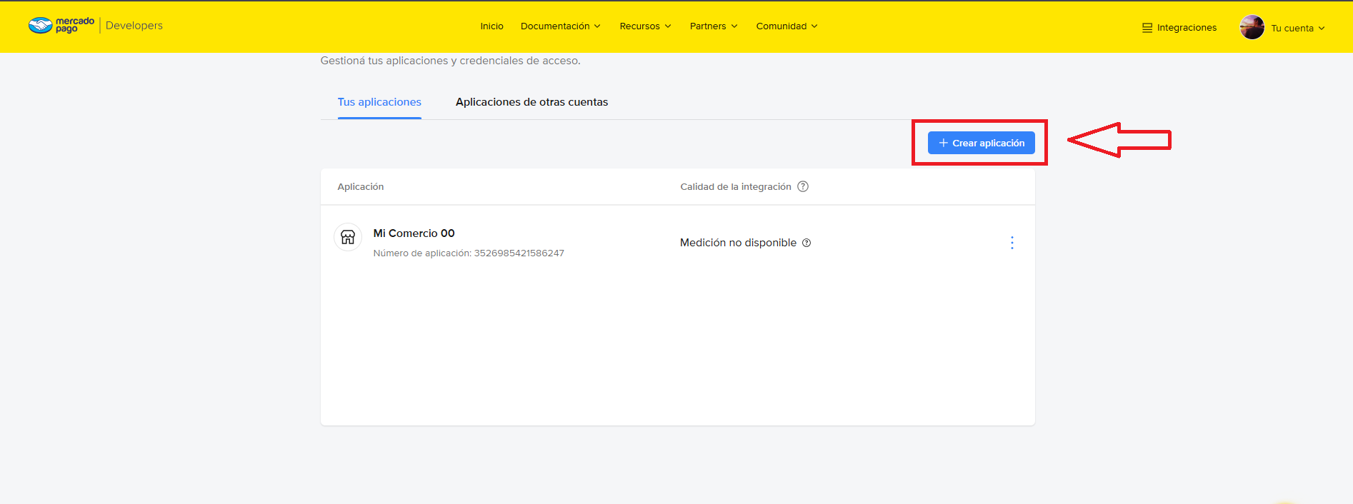 Paso 2: Entrá a Integraciones y creá una aplicación