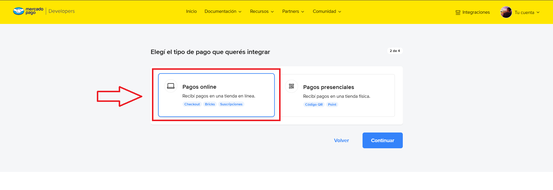 Paso 6: Elegí Pagos online