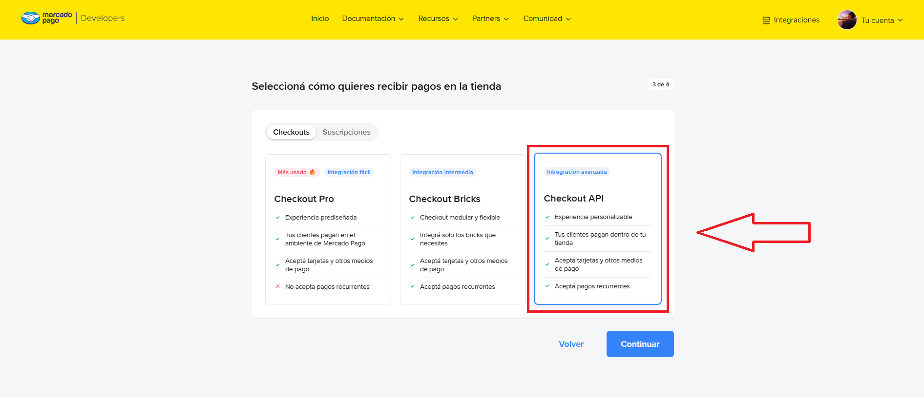 Paso 8: Seleccioná Checkout API