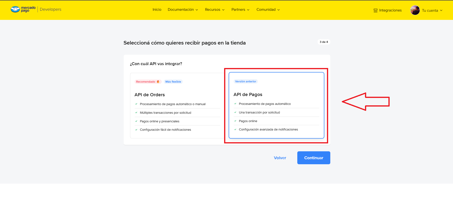 Paso 9: Elegí API de Pagos