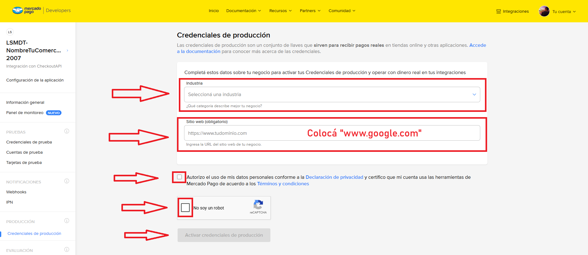 Paso 14: Completá los datos de producción
